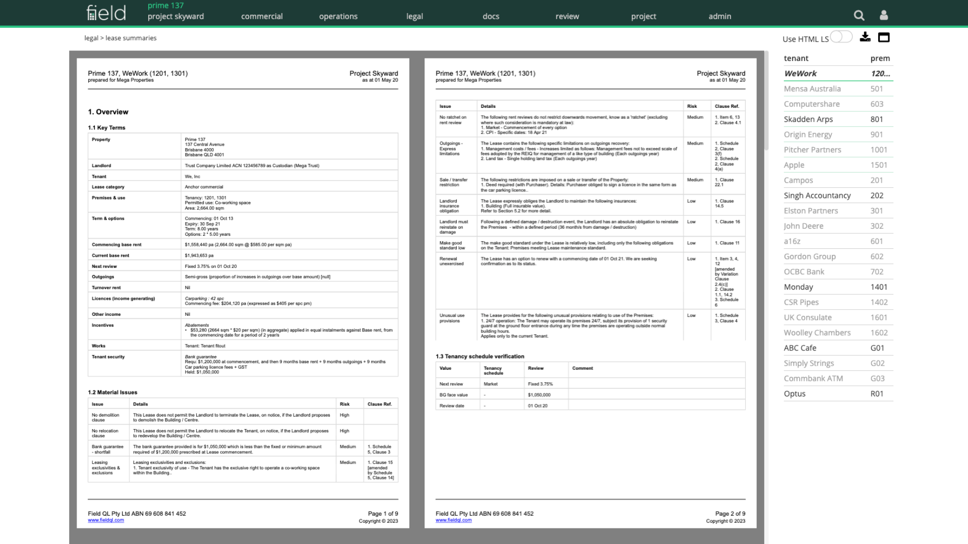 Lease summary